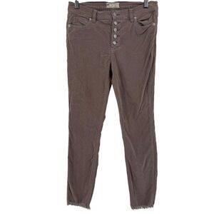 Free People Button Fly Corduroy Skinny Jeans Taupe Size W28 Cropped Raw Hem